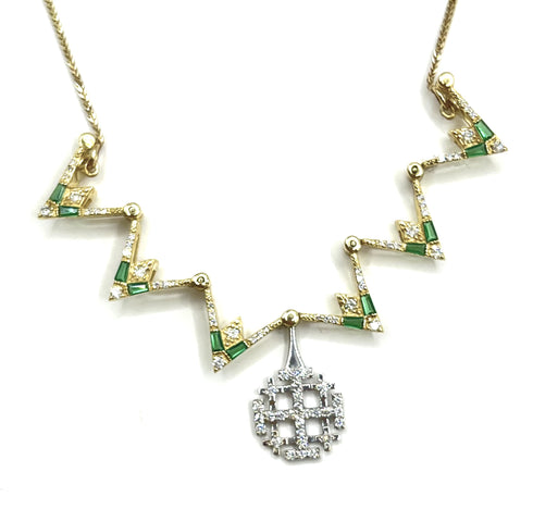 14K Gold Diamond & Emerald Star Of Bethlehem Opening Magnetic Necklace